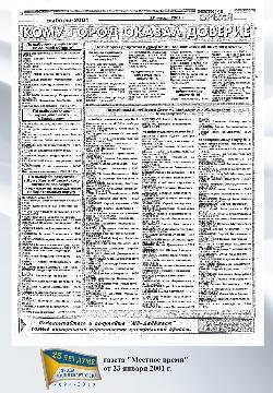 итоги выборов в 2001 г. в газете "Местное время"